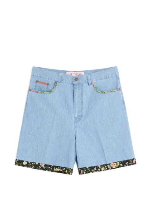 Valentino Garavani denim bermudas shorts with floral print hem Blue VDD04HALM