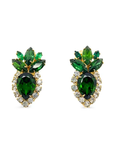 Jennifer Gibson Jewellery 1950s crystal-embellished emerald earrings Gold JGJEMERALDERG