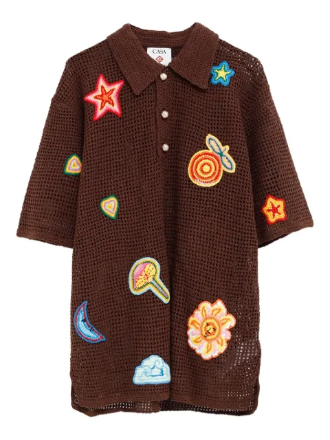 Casablanca crochet-knit polo shirt Brown MS25KW914