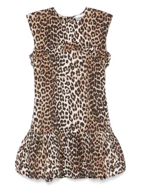 GANNI leopard-print cotton mini dress Brown W0652