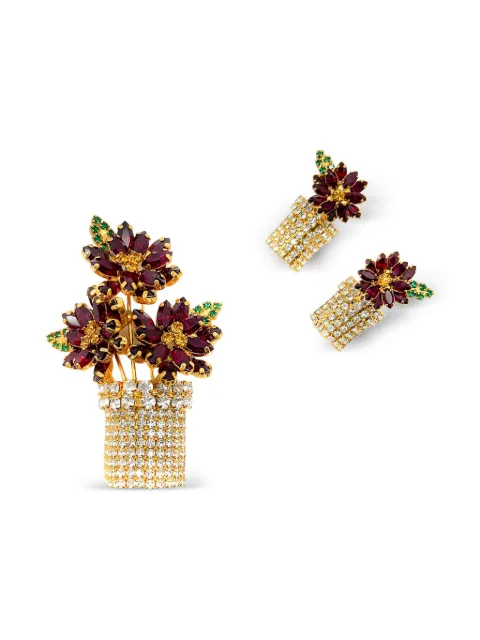 Jennifer Gibson Jewellery 1980s x Vasari Flower Pot Demi-Parure brooch & earrings Gold JGJVASARISET