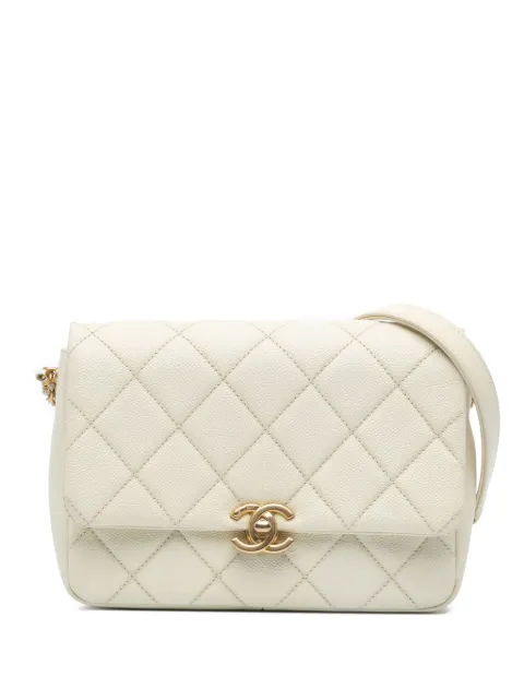 CHANEL Pre-Owned 2021-2024 Small Quilted Caviar Chain Melody Flap crossbody bag White TSAC7CG83WMKH4C9