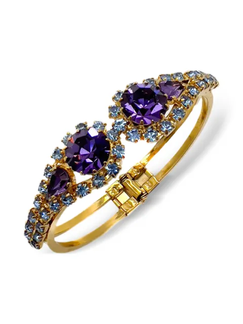 Jennifer Gibson Jewellery 1950s Crystal Clamper bracelet Gold JGJAMETHCLAMPER