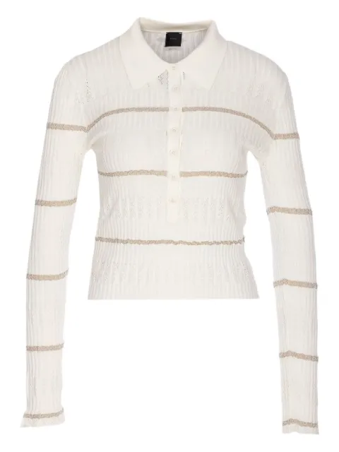 PINKO stripe-ribbed polo top White 104737A2FC