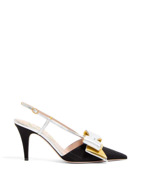 Valentino Garavani Bowow slingback pumps in moirè fabric 85mm Black WS0MX4QLJ
