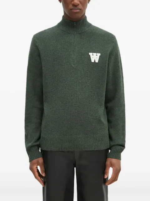 Wood Wood half-zip logo-detaill sweater Green 10325502