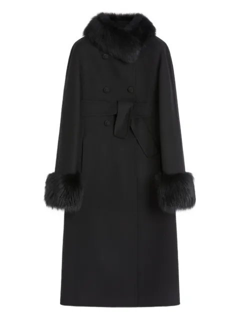 Valentino Garavani faux fur-trimmed double-breasted coat Black BCA7Y06JA