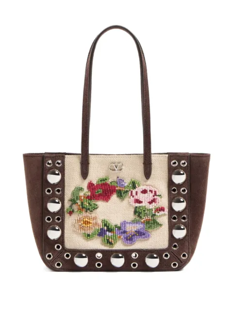 Valentino Garavani mini Nellcôte embroidered tote bag Brown WB0R89YDT