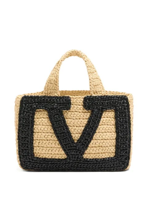 Valentino Garavani Viva Superstar small shopping bag in raffia Neutrals WB0S12QET