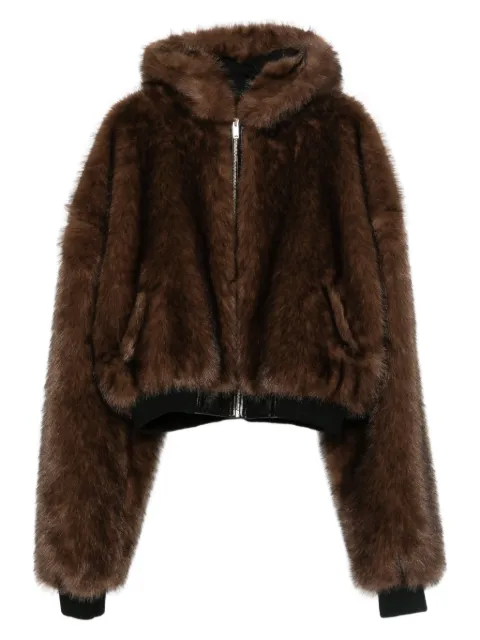 LỰU ĐẠN hooded faux-fur jacket Brown MJ038FFF