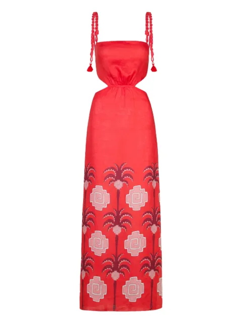 Johanna Ortiz cut-out palm-tree print dress Red PT03022