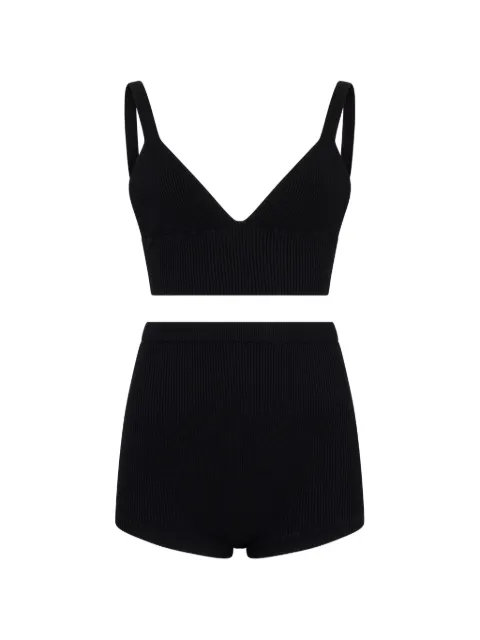 RED Valentino ribbed v-neck top and shorts set Black RKZ00D3M4