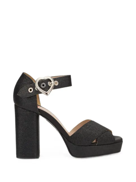 Moschino glitter-effect heart-buckle sandals Black 614AC17II