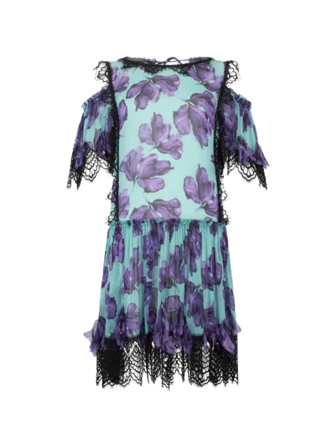 Moschino floral-print lace-trim mini dress Blue A04740147