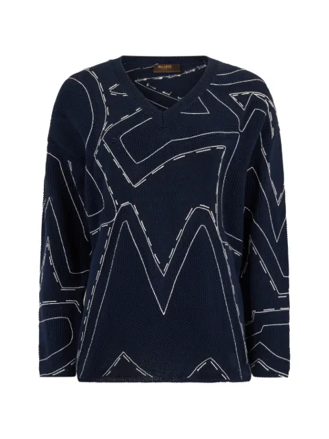 Moorer geometric design V-neck sweater Blue NISAMTR