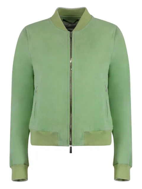 Moorer double-zip suede bomber jacket Green LINUR