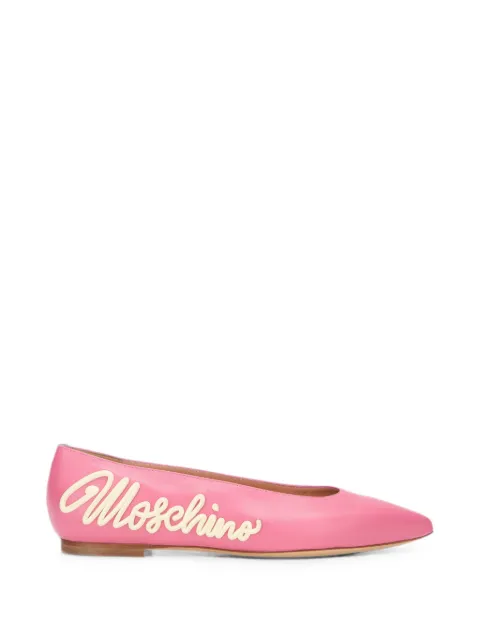 Moschino logo-patch pointed-toe ballet flats Pink 1130C0BMF