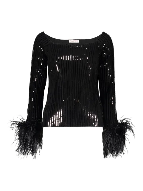 Valentino Garavani sequin feather-trim top Black BKC36R79A