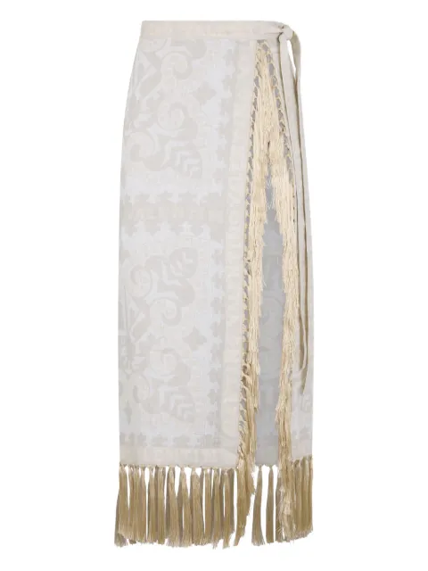 Valentino Garavani fringed patterned midi skirt Neutrals BRA8X27SU