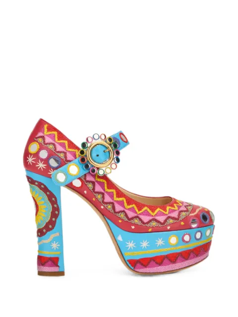 Moschino embroidered mirror-embellished platform pumps Red 005CC13MI