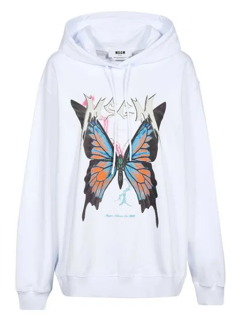 MSGM butterfly-print hoodie White 3341MDM160227799