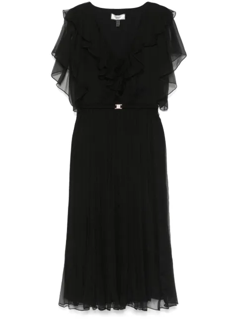 NISSA floral-appliqué silk midi dress Black RC15830