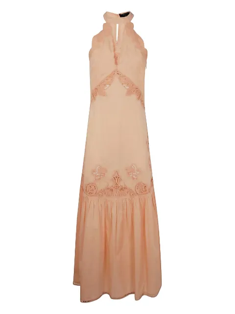 TWINSET maxi broderie-anglaise halterneck dress Neutrals 251TT2161