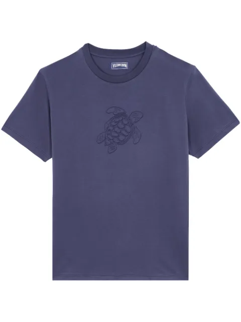 Vilebrequin Turtle-embroidered cotton T-shirt Blue PTSC9019