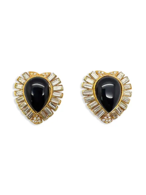 Jennifer Gibson Jewellery Cabochon Heart earrings Gold JGJBLKHEARTERG
