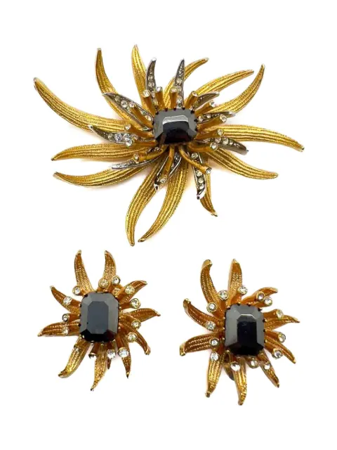 Jennifer Gibson Jewellery Vintage Stylised Haematite Chrysanthemum earrings set Gold JGJCHRYSANTHSET