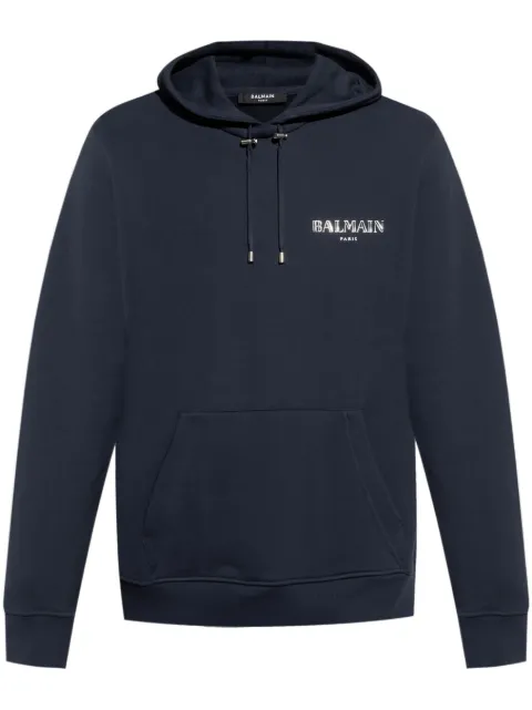 Balmain logo-graphic drawstring hoodie Blue EH0JT047BC98