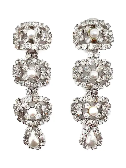 Jennifer Gibson Jewellery crystal clip-on earrings Silver JGJPEARLDROPERG