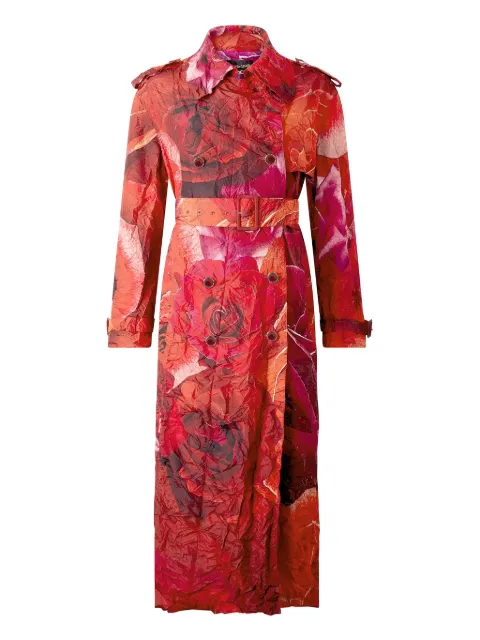 Roberto Cavalli rose-print trench coat Red UKT5035RN48