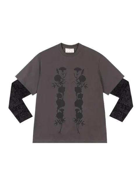 Song For The Mute foliage-print double-layered "Black" T-shirt Grey 241WTS024P8SOFTBLK