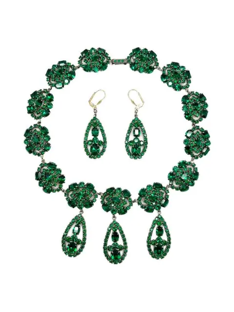 Jennifer Gibson Jewellery 1960's Georgian Style necklace set Green JGJEMERALDDEMI