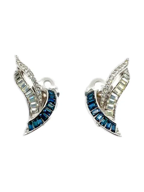 Jennifer Gibson Jewellery 1950s Paste Swoosh clip-on earrings Silver JGJSAPPHSWOOSHERG
