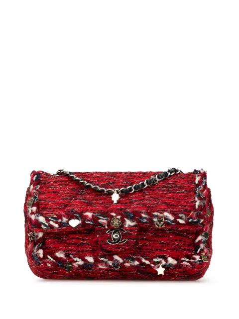 CHANEL Pre-Owned 2017-2018 Medium Tweed Braided charms Double Flap shoulder bag Red O6PBKZGASCA3LPCC