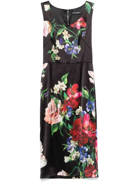 Dolce & Gabbana floral-print satin midi dress Black F6ZJ6TFSIB5