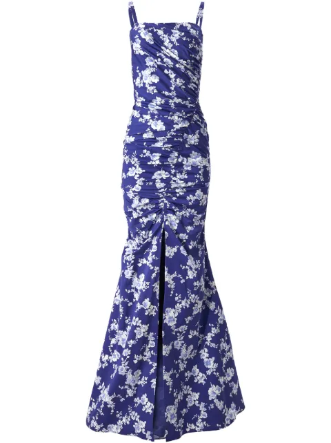 Carolina Herrera floral-print gathered gown Blue E2511N704WPF