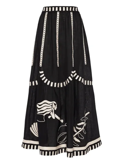 ERES Starfish illustrated tiered maxi skirt Black 242508