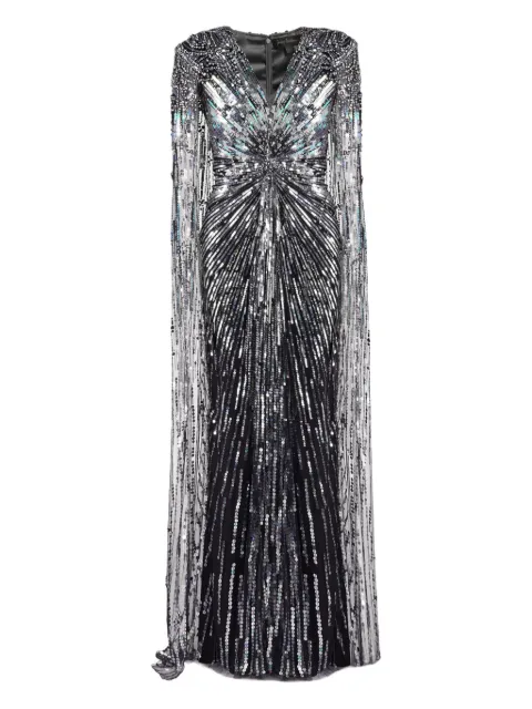 Jenny Packham sequin-embellished cape maxi dress Black JPCLS118ZC