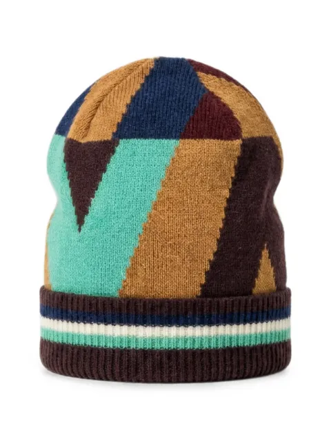 Valentino Garavani geometric-pattern turn-up beanie hat Brown YHB01AKVL