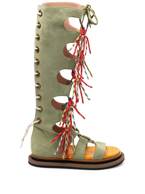 Hogan lace-up tassel sandals Green GYW5290CY70CR0