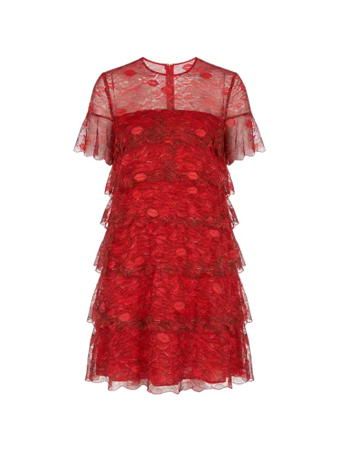 Valentino Garavani lips-pattern tiered dress Red BVAUG062U