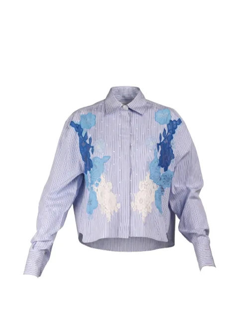 Valentino Garavani floral-applique striped shirt Blue BAB1D75K5