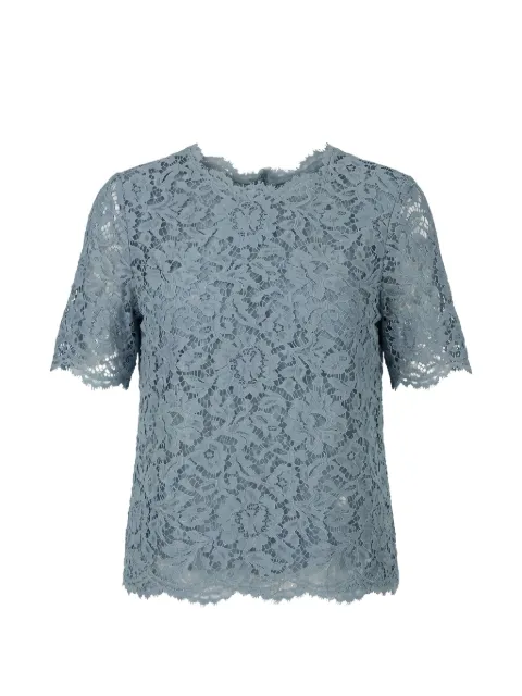 Valentino Garavani floral-lace short-sleeve top Blue BAE0A61EC