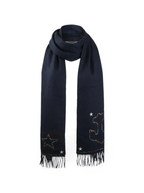 Valentino Garavani star-embroidered fringed scarf Blue TER004ETA