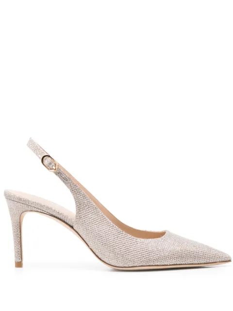 Stuart Weitzman 80mm lurex-detail slingback pumps Silver SL038