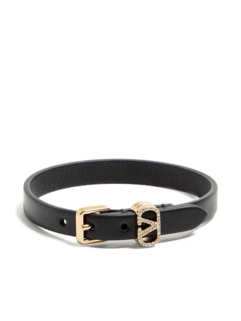 Valentino Garavani Ovalette bracelet in leather and swarovski crystals Black WJ0AH7WRV