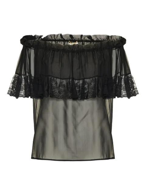 Saint Laurent lace-trimmed ruffled top Black 820509Y115W